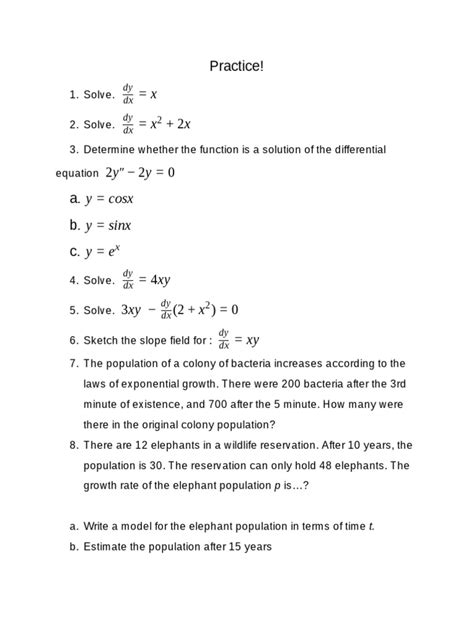Image result for Diff EQ Practice Problems