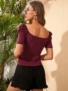 Scoop Neck Puff Sleeve Tee | SHEIN USA
