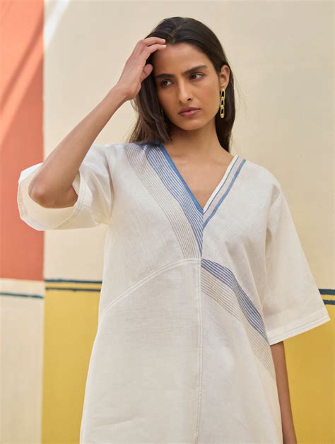 Moriko Border Linen Top - Ivory – Manan