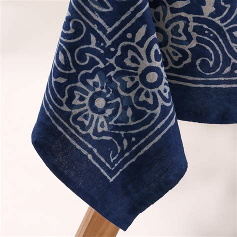 Blue Floral Handcrafted Block Printed Cotton Dining Tablecloth – DMAASA