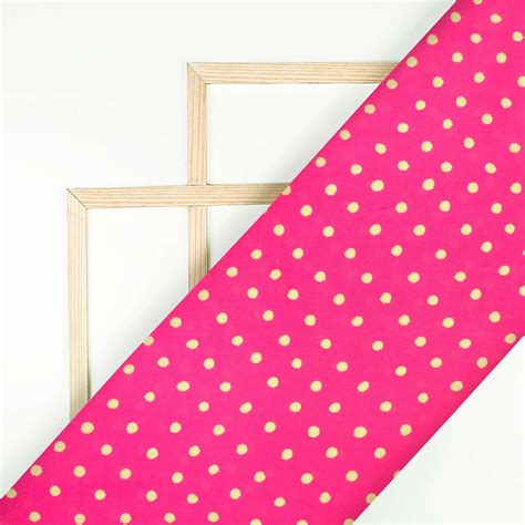 Cerise Pink And Cream Polka Dots Pattern Digital Print Crepe Satin Fab ...