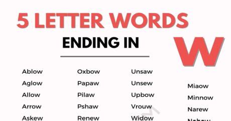 80+ Useful 5 Letter Words Ending in W in English • 7ESL