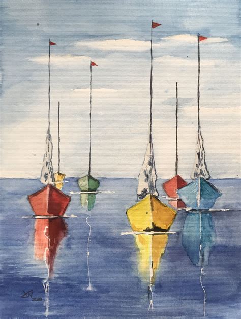 Three Boats on the Ocean Painting