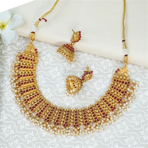 BHARGAV ARTS Gold Alloy Premium Earring & Necklace Set For Women By ...