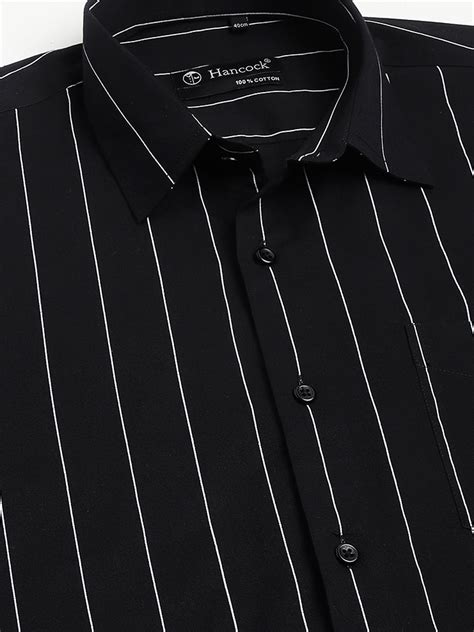 Men Black Striped Pure Cotton Slim Fit Casual Shirt