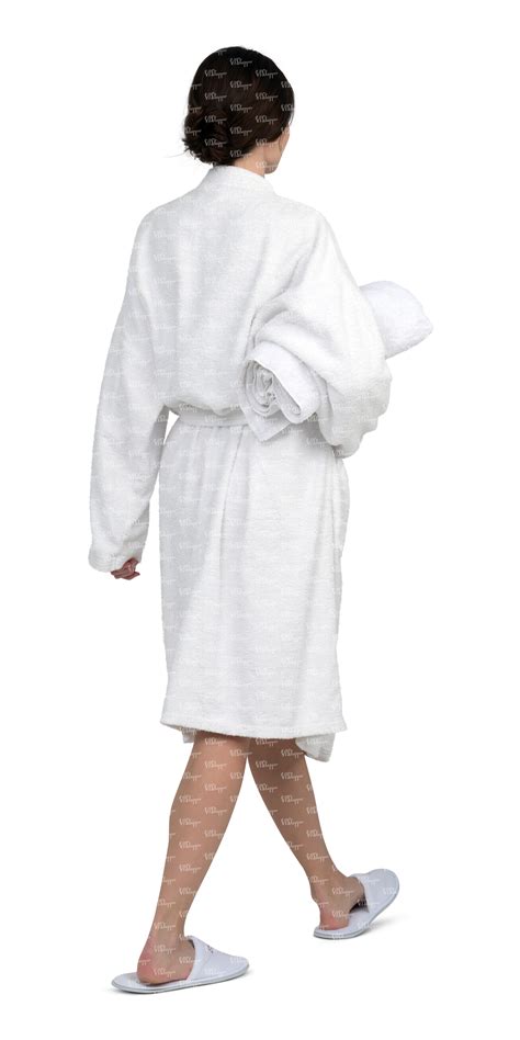 woman in a soft white bathrobe walking - VIShopper