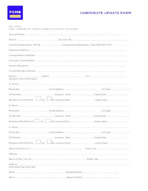 Fillable Online CORPORATE UPDATE FORM - First City Monument Bank Fax ...