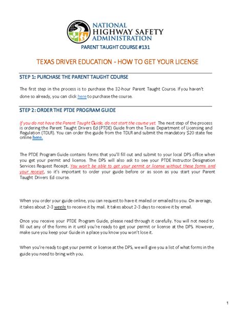 NHSA Texas Parent Taught Guide - PARENT TAUGHT COURSE TEXAS DRIVER ...