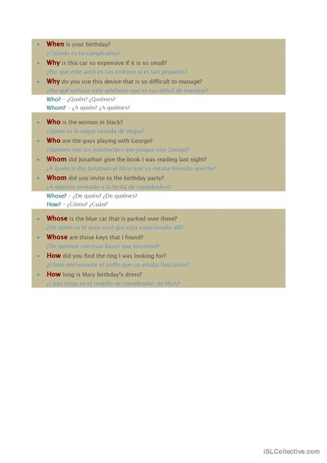 PALABRAS PARA PREGUNTAR EN INGLES PA…: English ESL worksheets pdf & doc