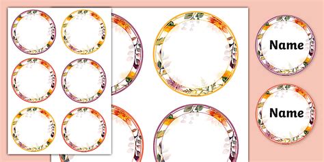 Wildflower Botanical Themed Editable Circle Name Labels