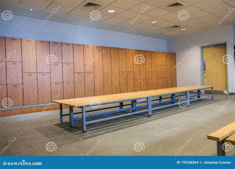 Public Changing Rooms with Bench and Lockers Stock Photo - Image of ...