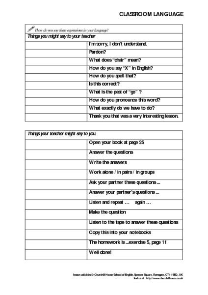 Image result for Classroom Language Lesson Plan