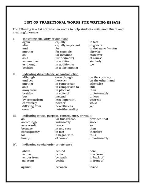 Image result for Transitional Words. List
