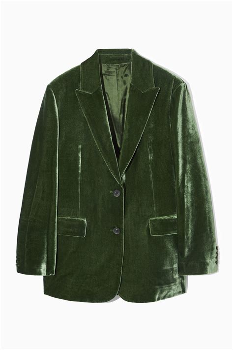 - REGULAR SILK-BLEND VELVET BLAZER - DARK GREEN - Ladies | H&M GB