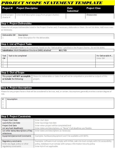 Image result for Project Scope Statement Template PDF