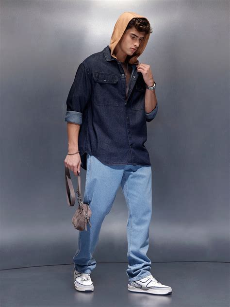 Back Printed Hooded Shirt | Blue – Wrogn