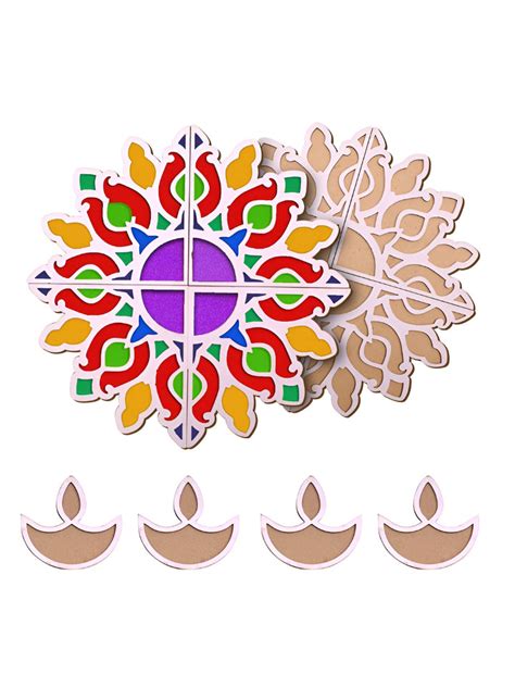 Buy | 2-Pcs White & Orange Colored Wooden Rangoli Mats | Tied Ribbons