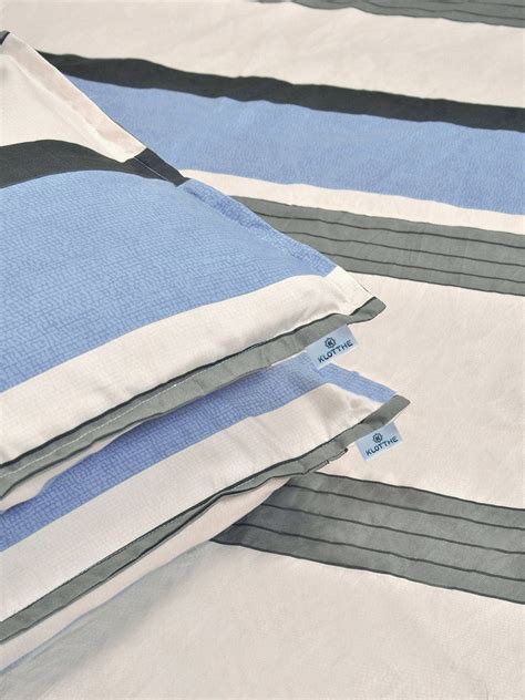 Multi Striped 300 TC Cotton Blend Double Bedsheet with 2 Pillow Covers ...