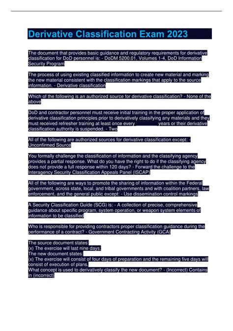 Derivative Classification Exam 2023 - Derivative classification - Stuvia US