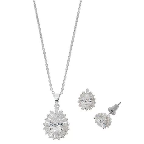 Danecraft Cubic Zirconia Baguette Necklace & Earring Set