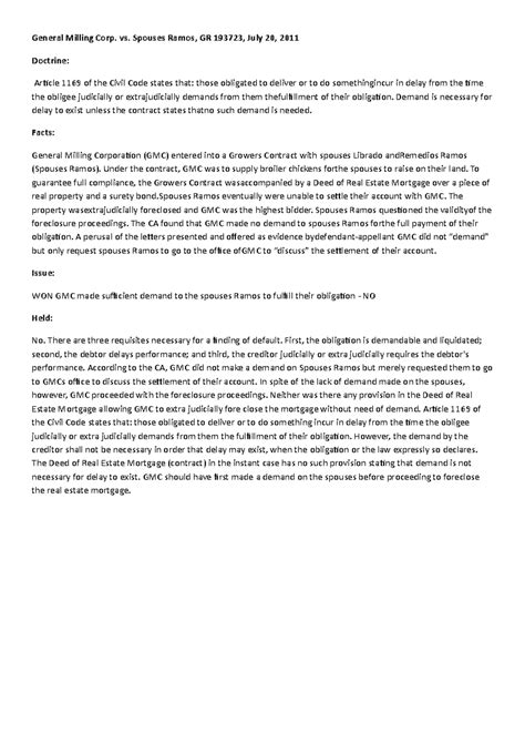 Oblicon-assignment-cases - General Milling Corp. vs. Spouses Ramos, GR ...