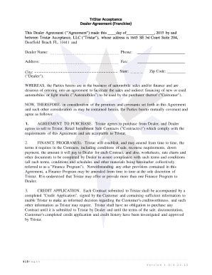 Fillable Online dealer agreement - Tristar Acceptance Fax Email Print ...