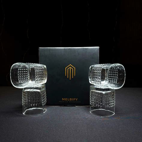 Melbify Square Shaped Dotted Whiskey Glasses Gift Set | 300 ML | 4 PC ...