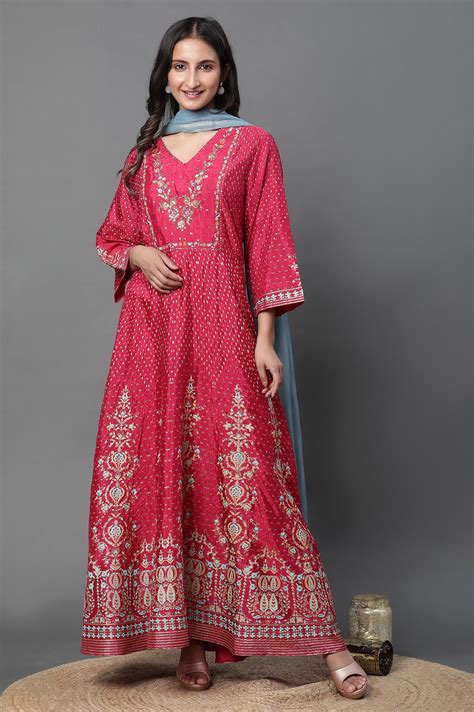Buy Pink Glitter Printed Kalidar Dress And Dupatta Set @ 5899 | W for ...