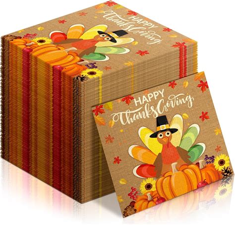 Amazon.com: Lincia 100 Pcs Thanksgiving Paper Turkey Napkins 6.5 x 6.5 ...