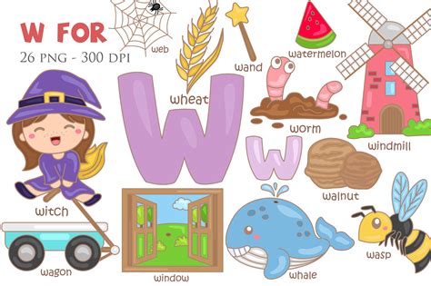 Alphabet W for Vocabulary Vector Clipart Graphic by Peekadillie · Creative Fabrica