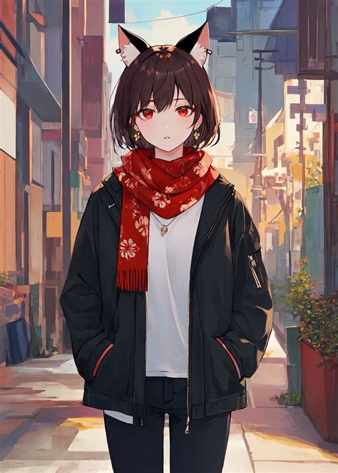 Download wallpaper 2560x3584 girl, ears, piercing, scarf, anime hd ...