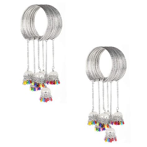 Combo of 2 Silver Cuff with Jhumki Bangle Bracelet – Vembley