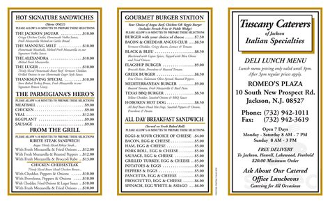 Menu - Jackson Township NJ's Tuscany Italian Market | Sirved