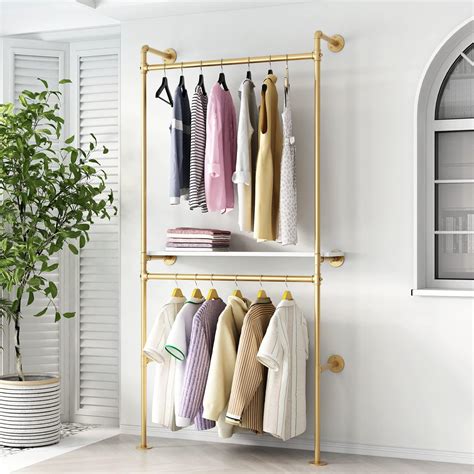 Amazon.com: DR.IRON Gold Pipe Clothing Racks with 2 Tier Shelves, Wall ...