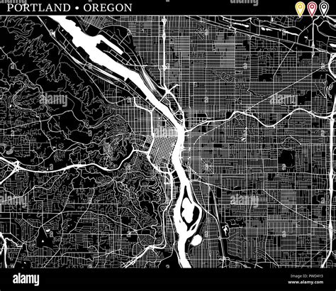 Simple map of Portland, Oregon, USA. Black and white version for clean ...