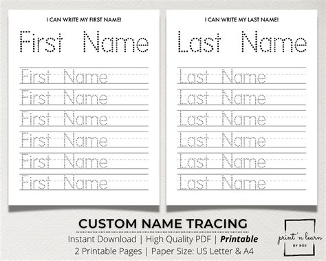 Free Printable Full Name Tracing Sheets for Kids - PDF