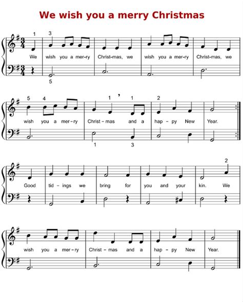We Wish You A Merry Christmas - Einfache Noten für Klavier (PDF)