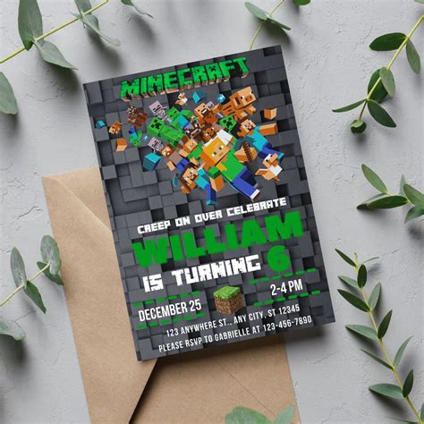 Minecraft Birthday Invitations Template Printable Minecraft Birthday ...