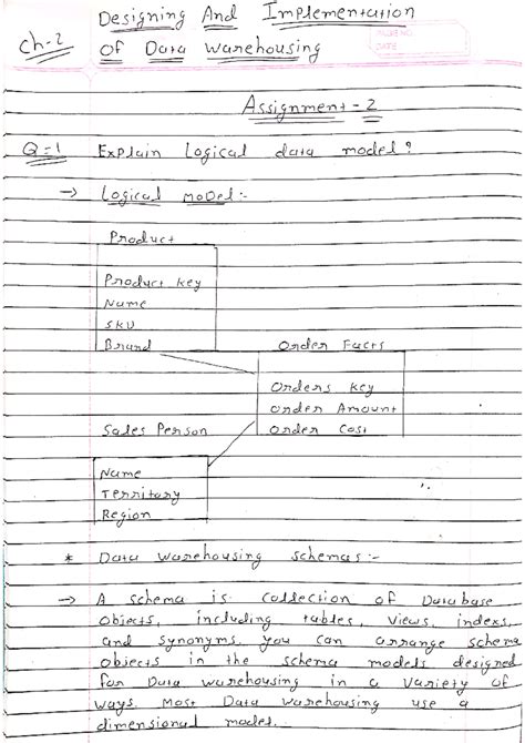 Data Warehousing Assignment: Chapter 2 Logical Models Explained - Studocu