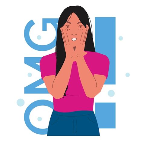 A woman looks shocked expression in flat illustration | Premium Vector