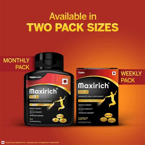 Buy MAXIRICH GOLD ADVANCED DAILY SUPPLEMENT (7 CAPSULES) Online & Get ...