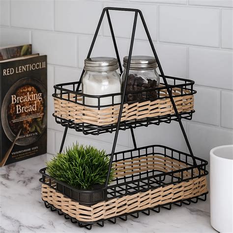 Buy Elan Cassia Natural Rattan Two Tier Stand, Fruit and Vegetable ...