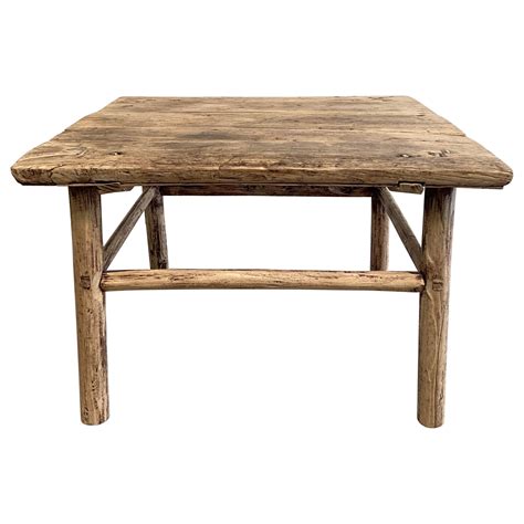 Vintage Elm Wood Wheel Side Table For Sale at 1stDibs
