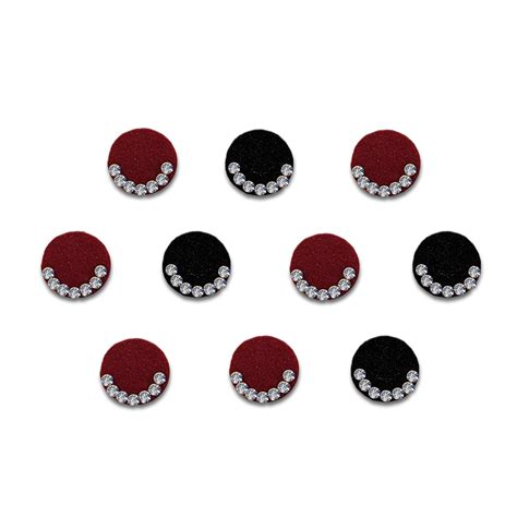 Comet Busters Black and Maroon Velvet Round Bindi With Silver Stones