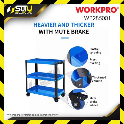 WORKPRO WP285001 Heavy Duty 3 Layer Tool Cart / Troli Alat (Blue) Trolley / Truck Tool Storage ...