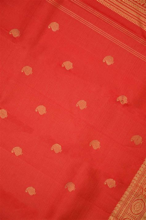 Red Kanchipuram Silk Saree in Vaira Oosi with Peacock Motifs – madhurya.com