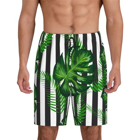 Gaeub Palm Greenery Print Men's Pajama Shorts,Sleep Shorts for Men ...