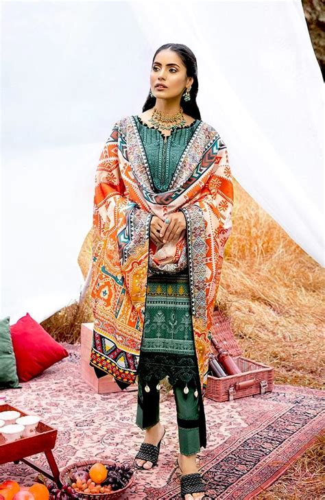 Al Zohaib Wintry Breeze Green Jacquard Pakistani Suit with Shawl | WB21 ...