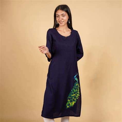 Peacock Pattern Long Kurtis for Women – Prabhubhakti