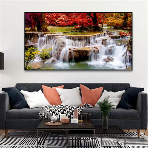 Gorgeous Autumn Forest Waterfall Canvas Wall Paintings & Arts – Decors ...